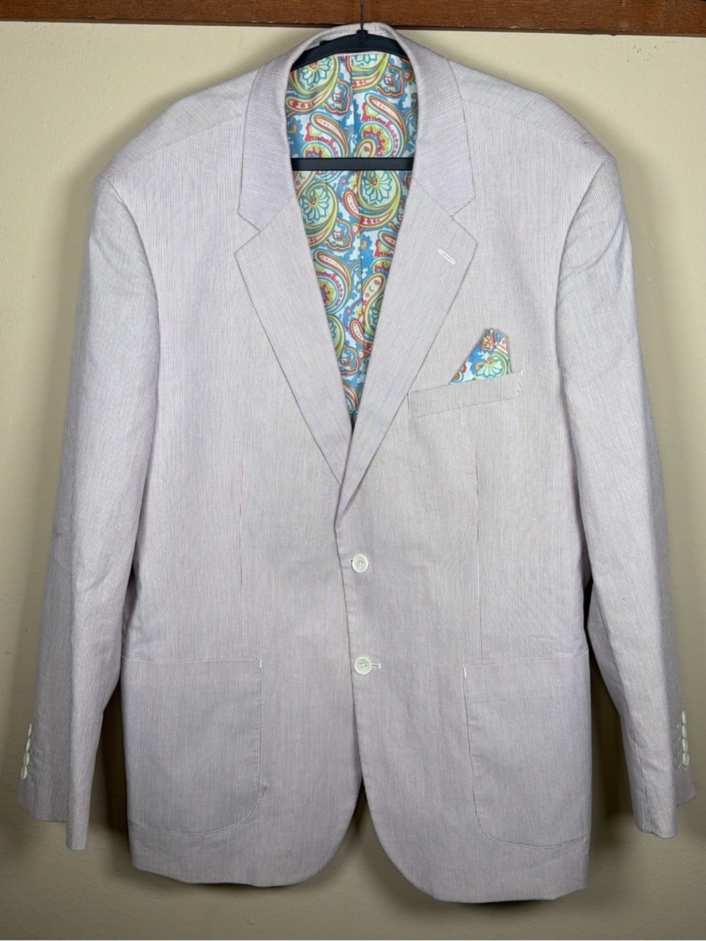 Alan Flusser Blazer Mens 2XL Blue Red Striped Sport Jacket Pocket Square